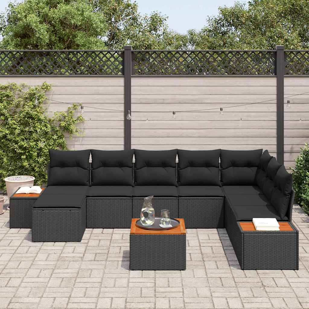 Garden Sofa Set with Cushion 9 pcs Black Poly Rattan