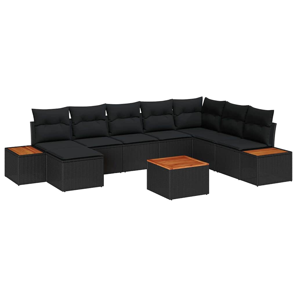 Garden Sofa Set with Cushion 9 pcs Black Poly Rattan