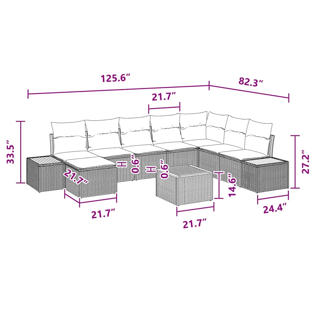 Garden Sofa Set with Cushion 9 pcs Black Poly Rattan