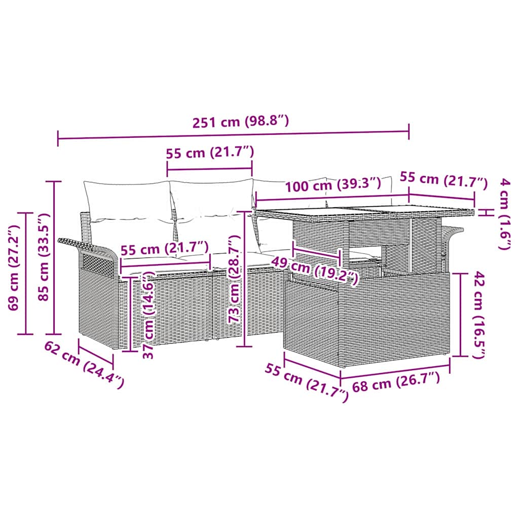 Garden Sofa Set with Cushion 5 pcs Grey Poly Rattan