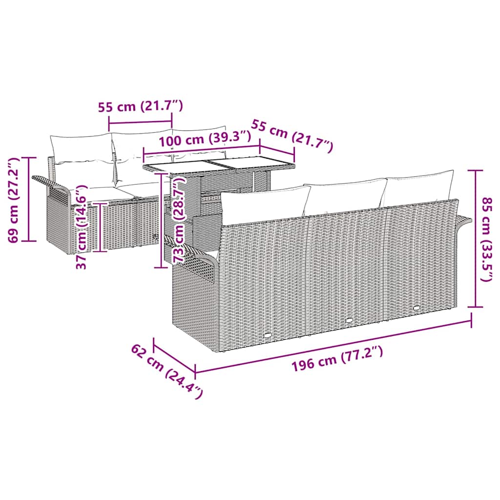 Garden Sofa Set with Cushion 7 pcs Black Poly Rattan