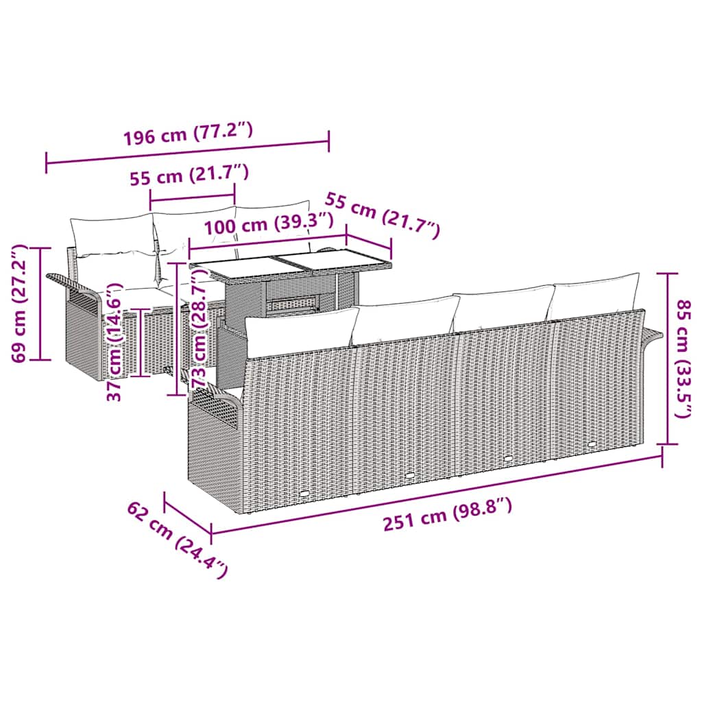 Garden Sofa Set with Cushion 8 pcs Grey Poly Rattan