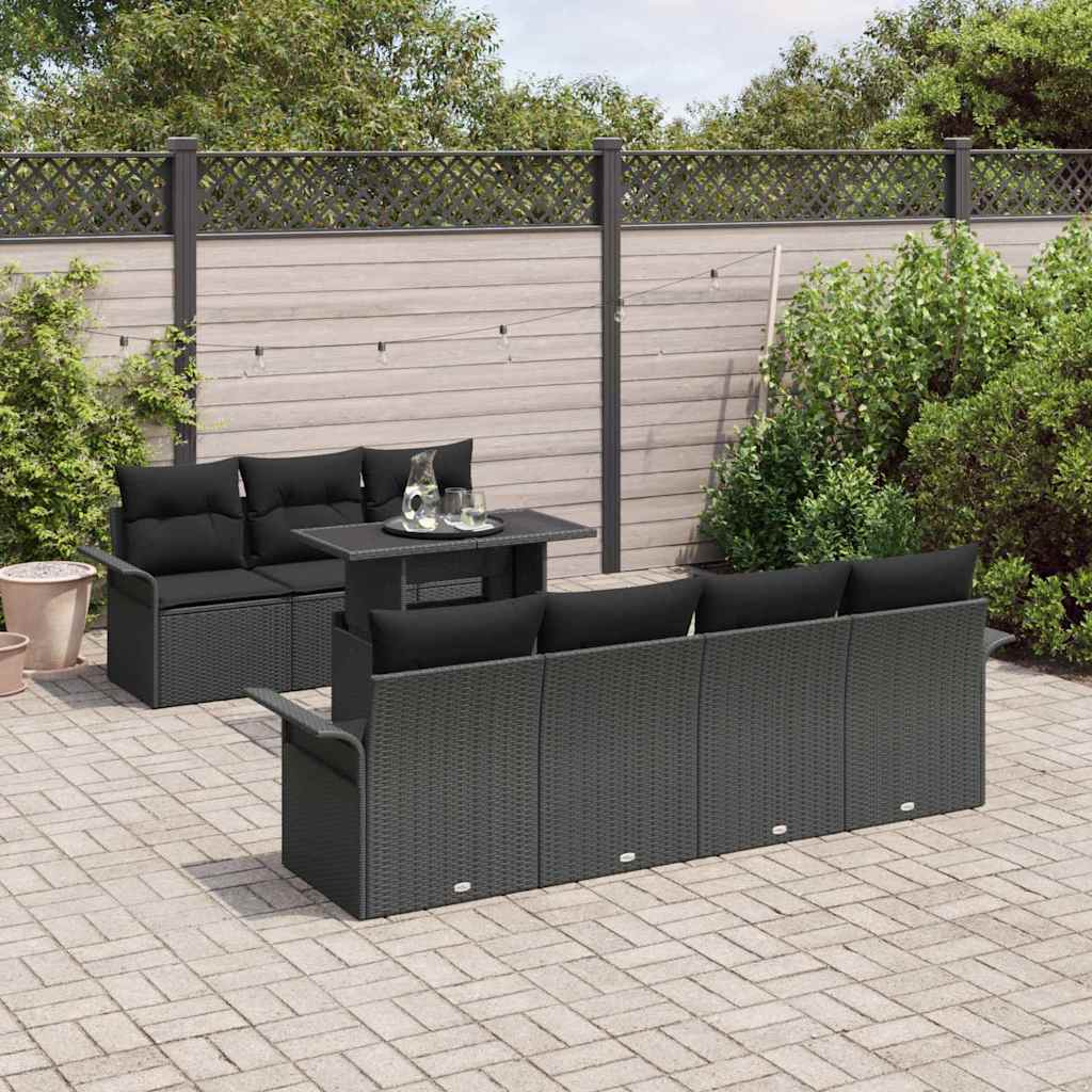 Garden Sofa Set with Cushion 8 pcs Black Poly Rattan