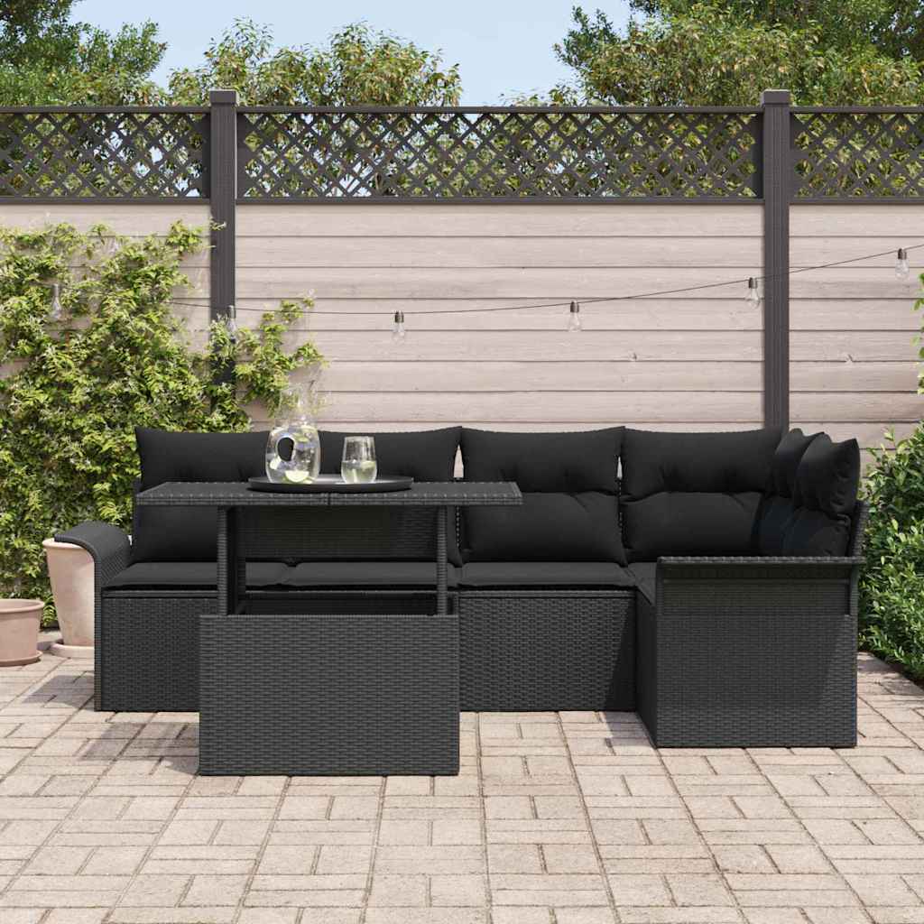 Garden Sofa Set with Cushion 6 pcs Black Poly Rattan