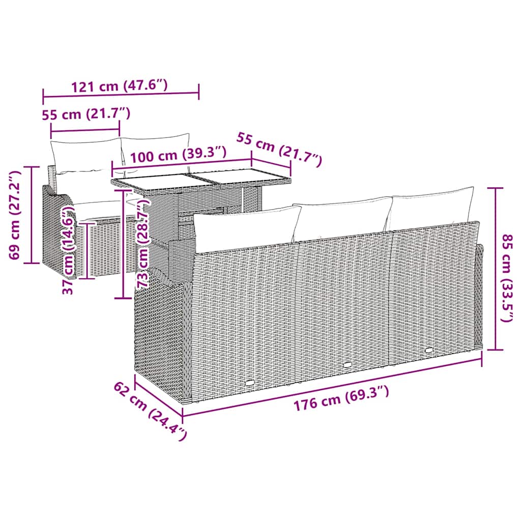 Garden Sofa Set with Cushion 6 pcs Grey Poly Rattan
