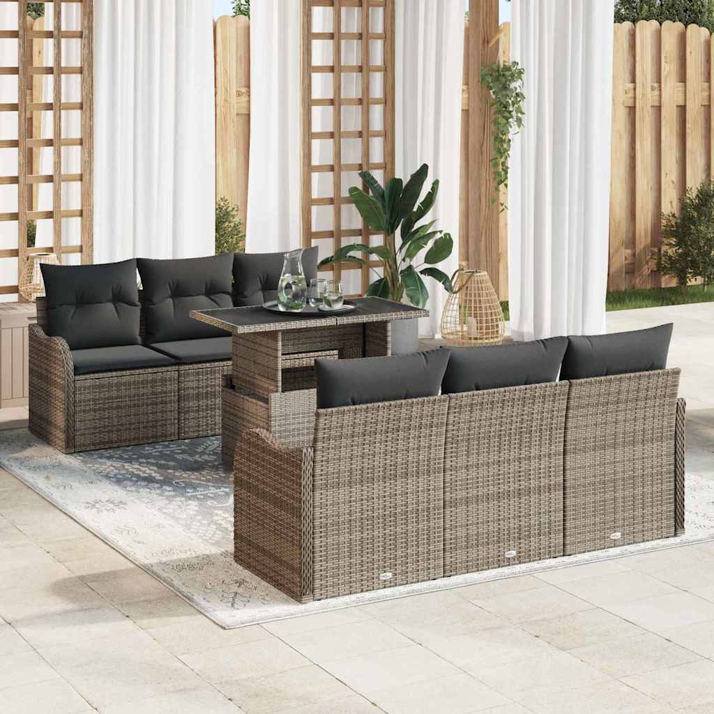 Garden Sofa Set 7 pcs Grey Poly Rattan