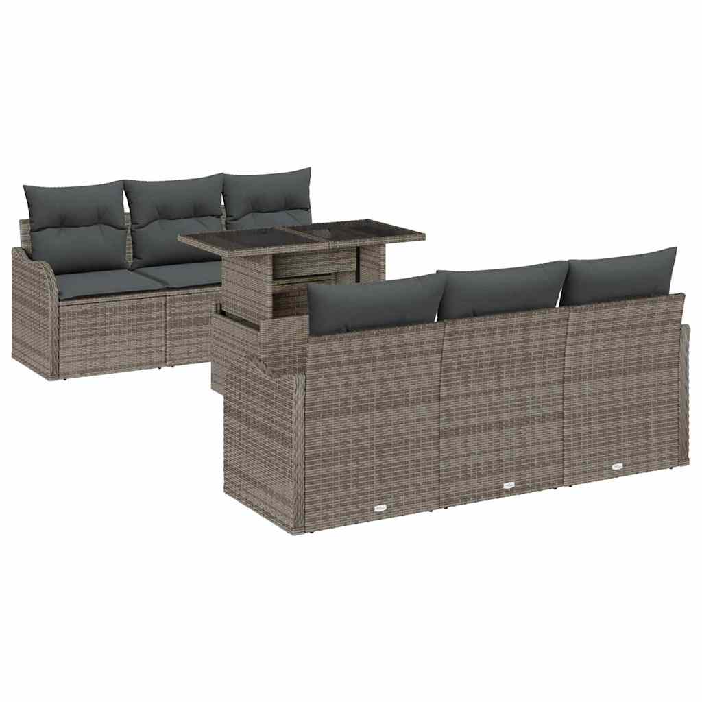 Garden Sofa Set 7 pcs Grey Poly Rattan