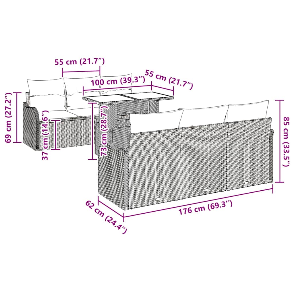 Garden Sofa Set 7 pcs Grey Poly Rattan