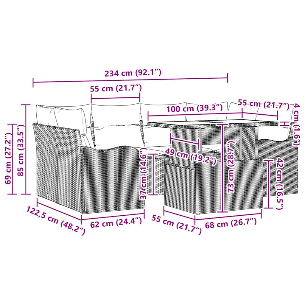 Garden Sofa Set with Cushion 7 pcs Grey Poly rattan