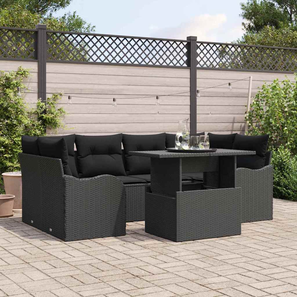 Garden Sofa Set with Cushion 7 pcs Black Poly rattan