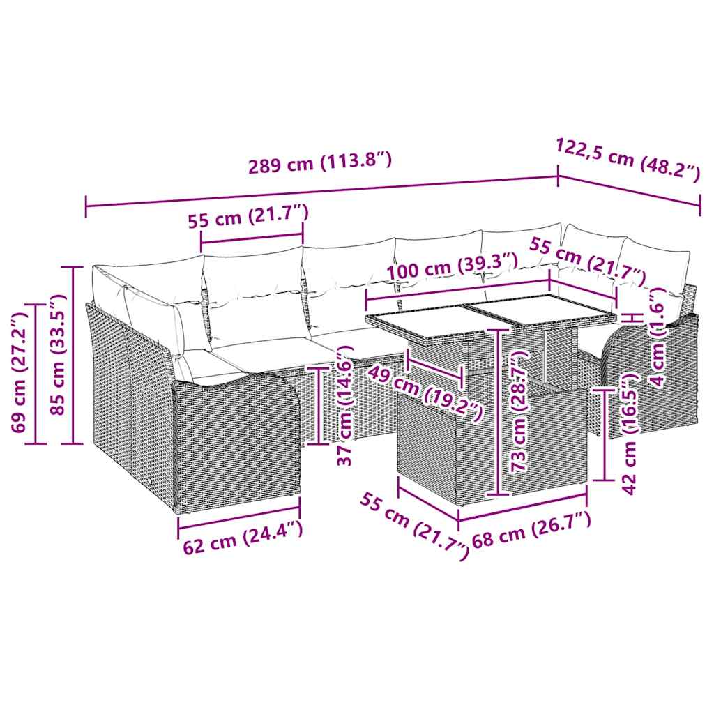 Garden Sofa Set with Cushion 8 pcs Grey Poly Rattan