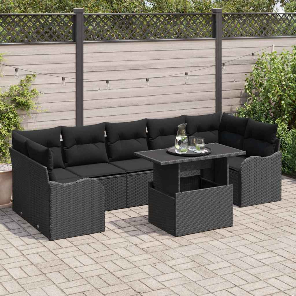 Garden Sofa Set with Cushion 8 pcs Black Poly Rattan