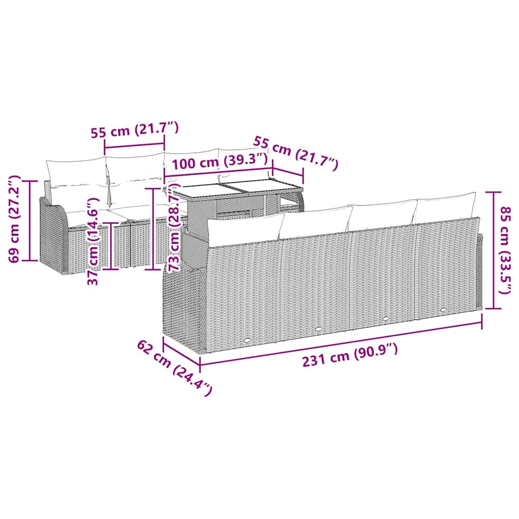 Garden Sofa Set 7 pcs Grey Poly Rattan
