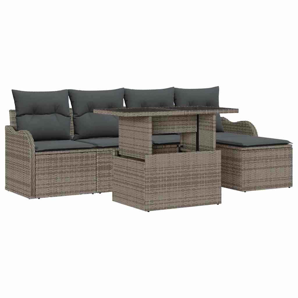 Outdoor Seating Set with Cushion 6 pcs Grey Poly rattan