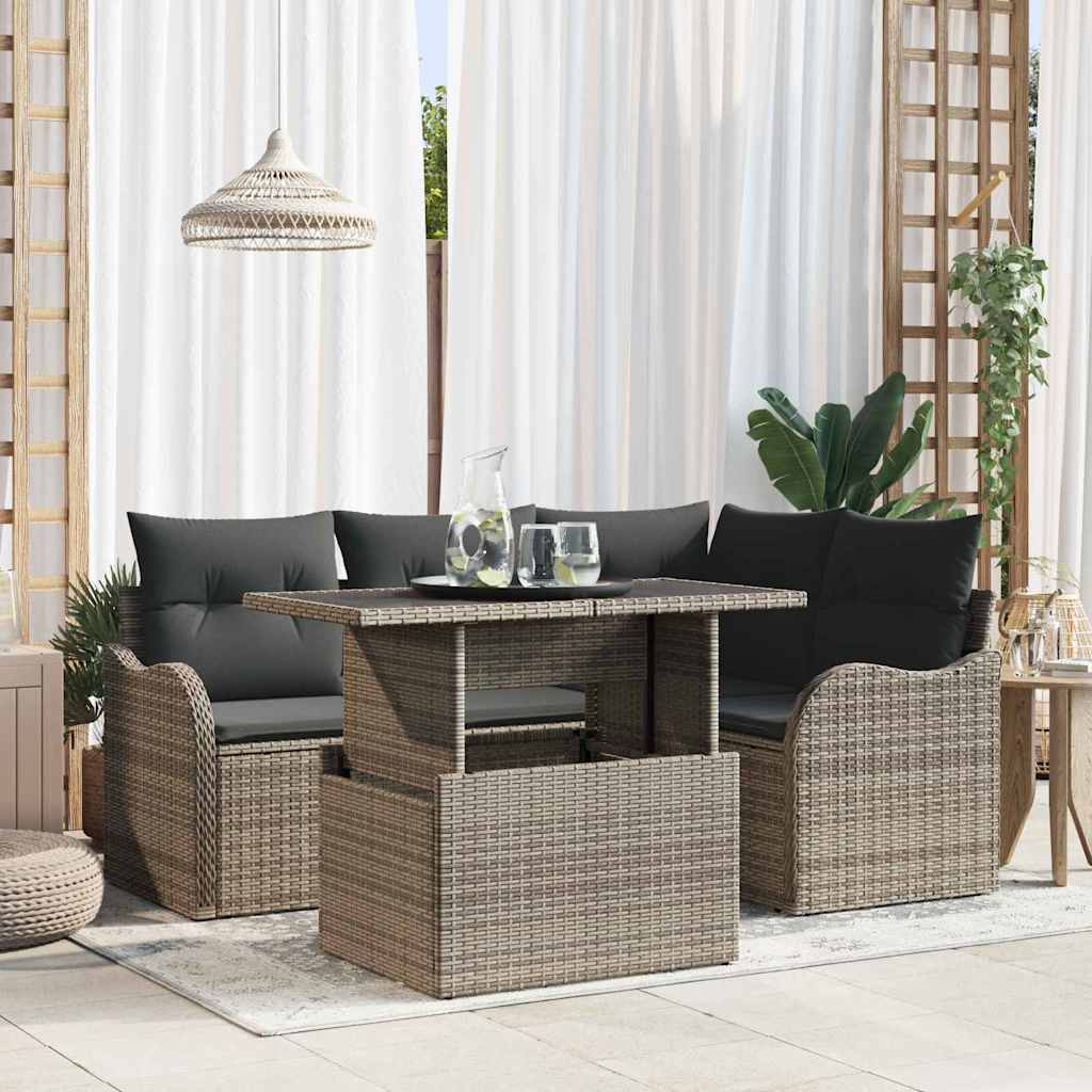 Outdoor Dining Set with Cushion 5 pcs Grey Poly rattan