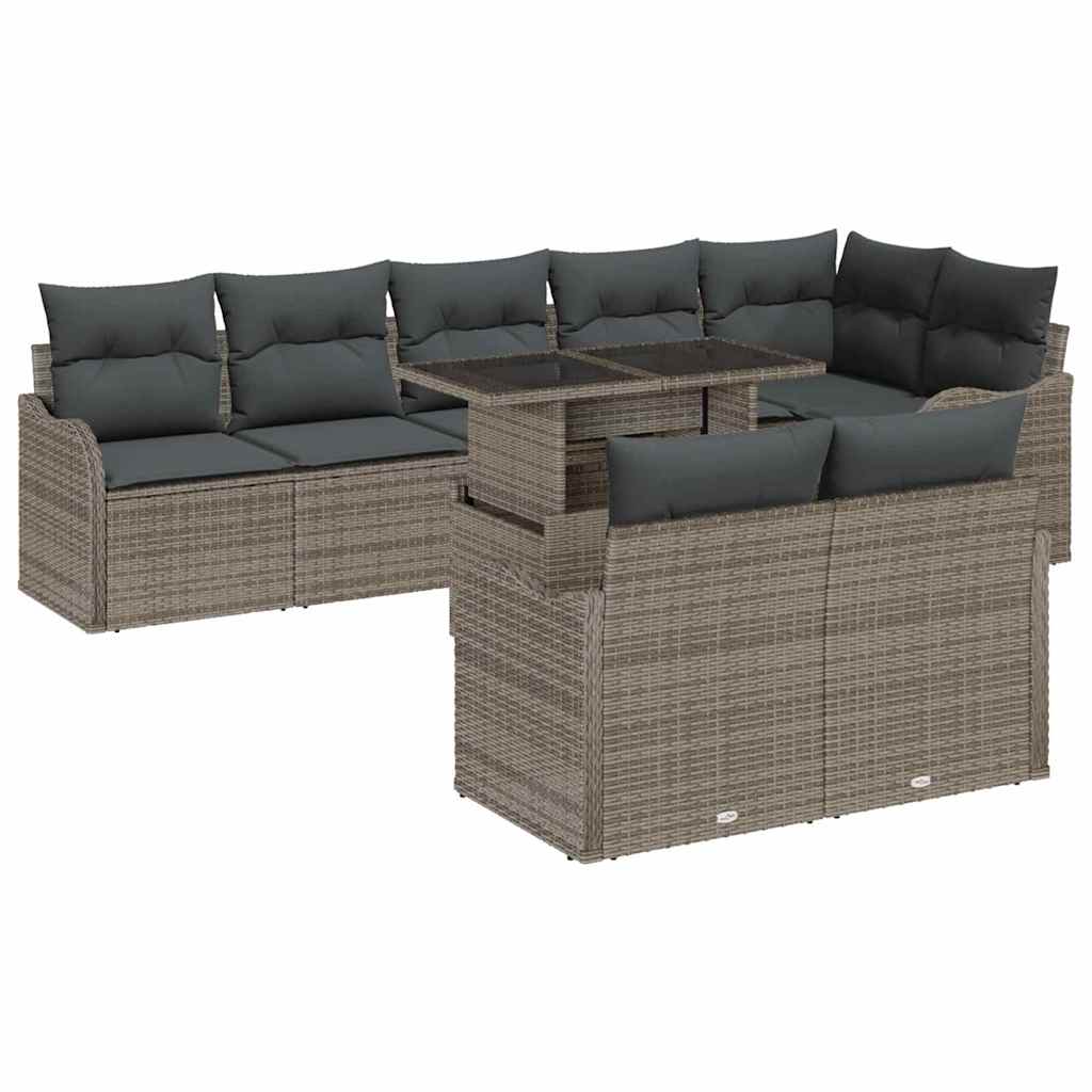 Lounge Set 9 pcs Grey Poly rattan