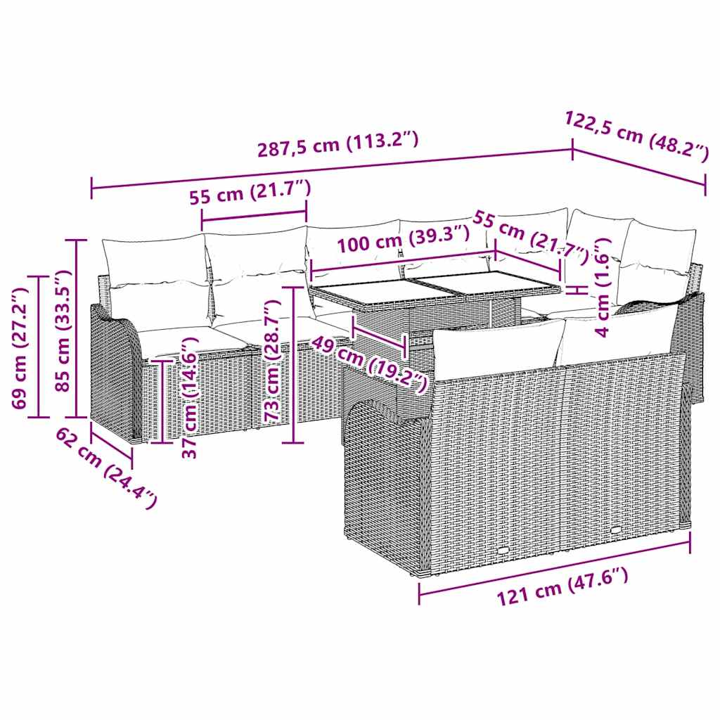 Lounge Set 9 pcs Grey Poly rattan