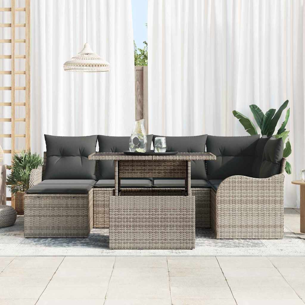 Garden Sofa Set with Cushion 7 pcs Grey Poly rattan