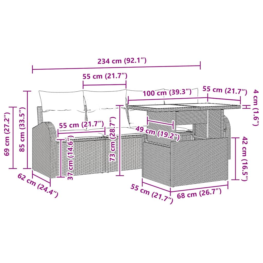Garden Sofa Set with Cushion 5 pcs Black Poly rattan