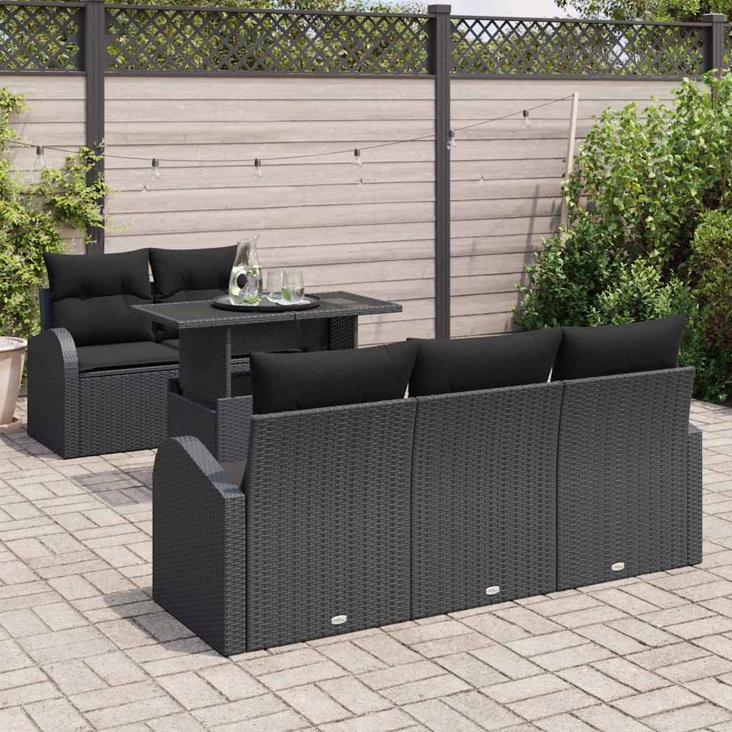 Garden Sofa Set with Cushion 6 pcs Black Poly Rattan
