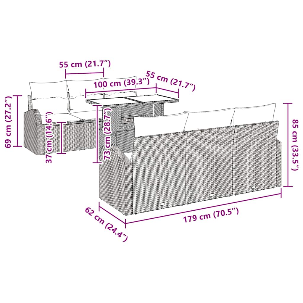 Garden Sofa Set with Cushion 7 pcs Black Poly rattan