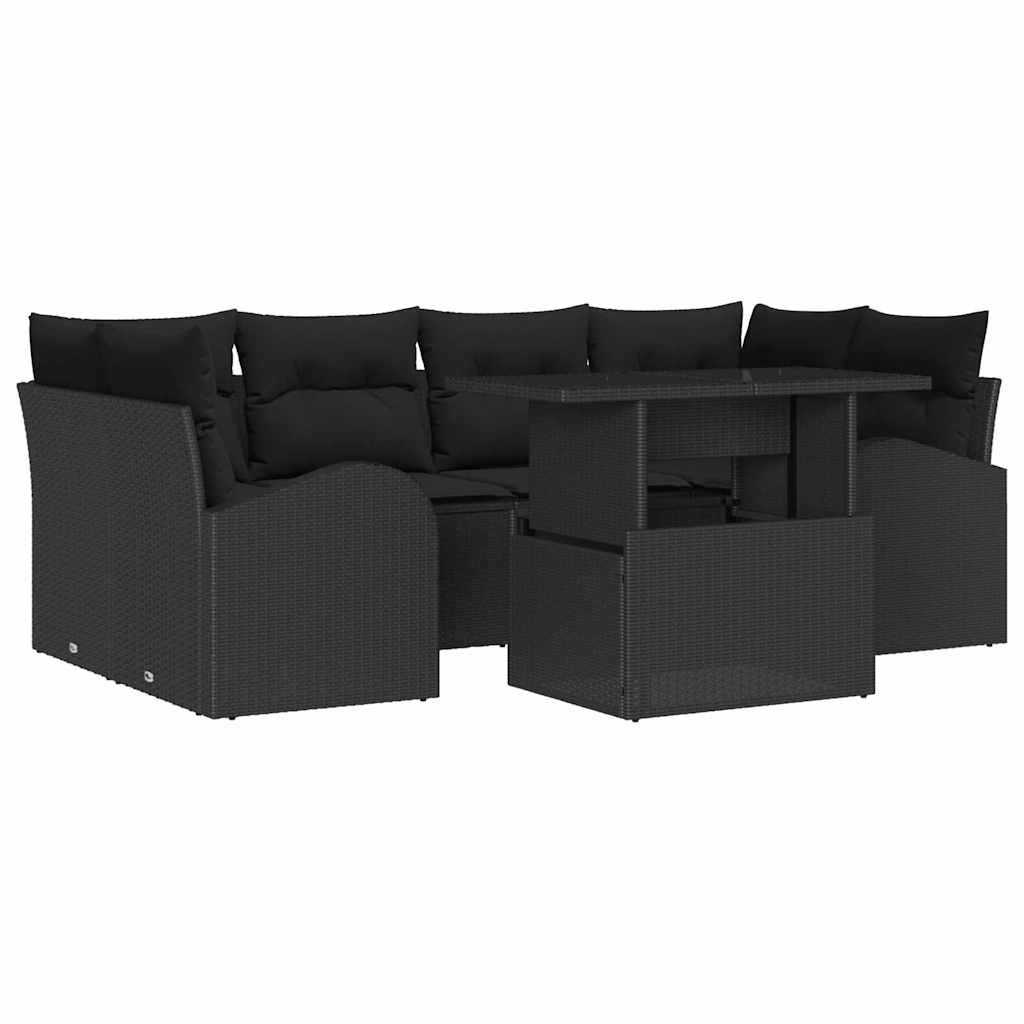 Garden Sofa Set with Cushion 7 pcs Black Poly rattan