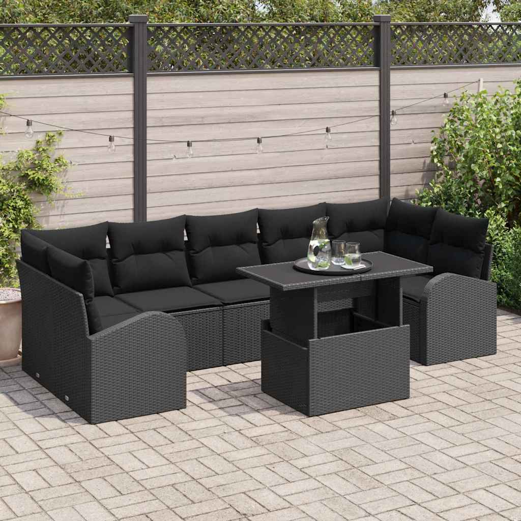 Garden Sofa Set with Cushion 8 pcs Black Poly rattan