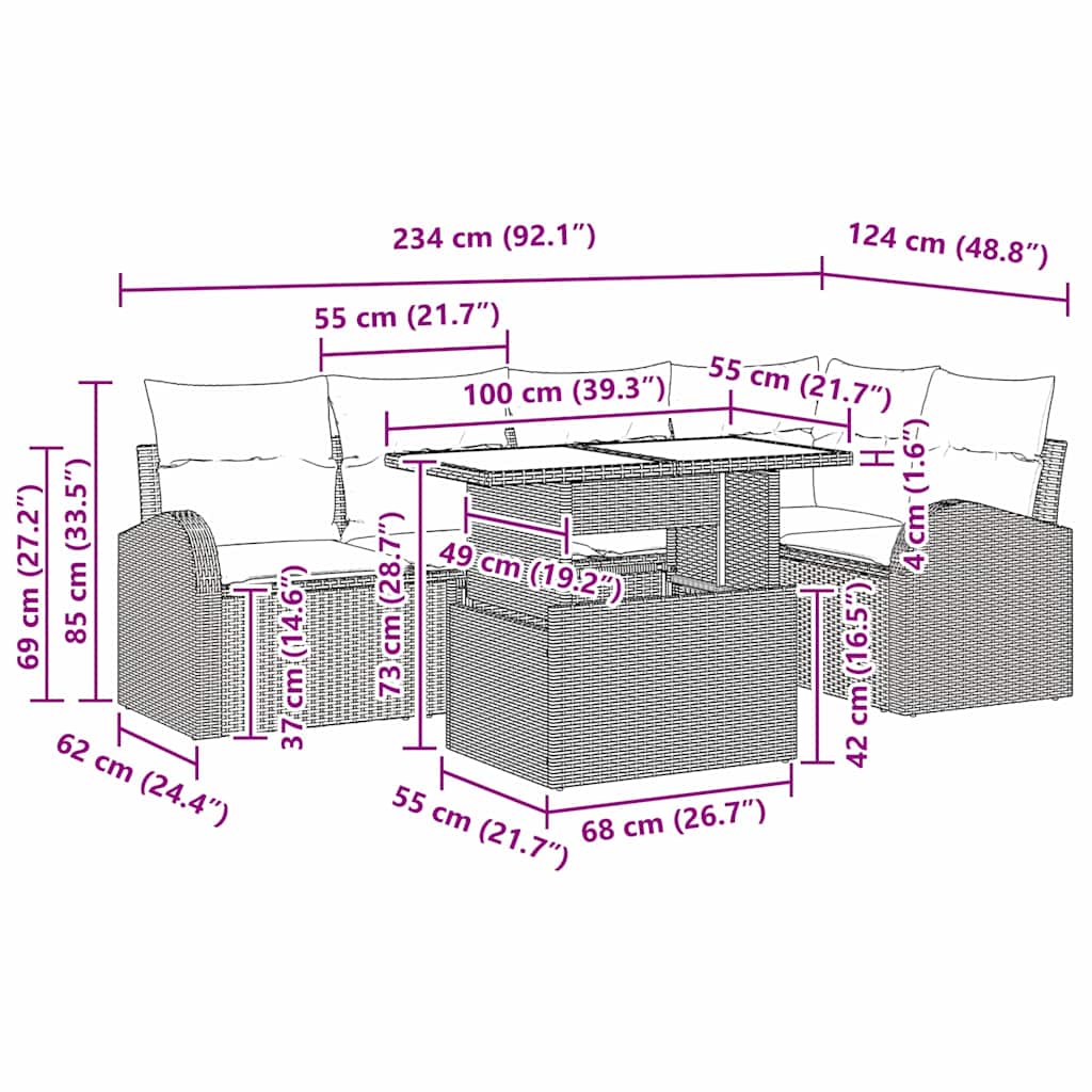 Garden Sofa Set with Cushion 6 pcs Black Poly Rattan