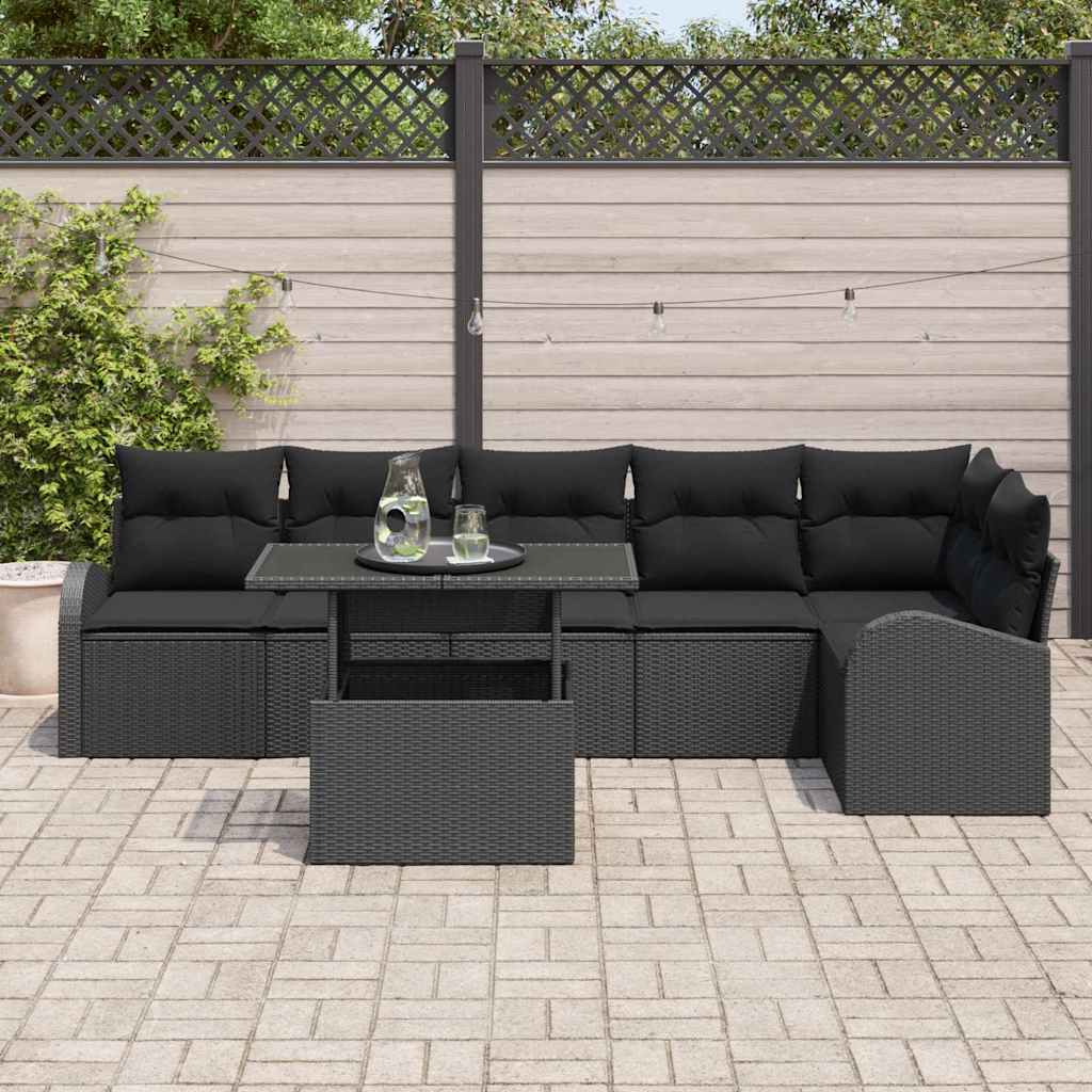 Garden Sofa Set with Storage 7 pcs Black Poly Rattan