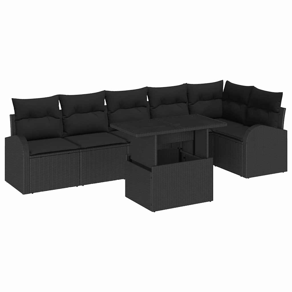 Garden Sofa Set with Storage 7 pcs Black Poly Rattan