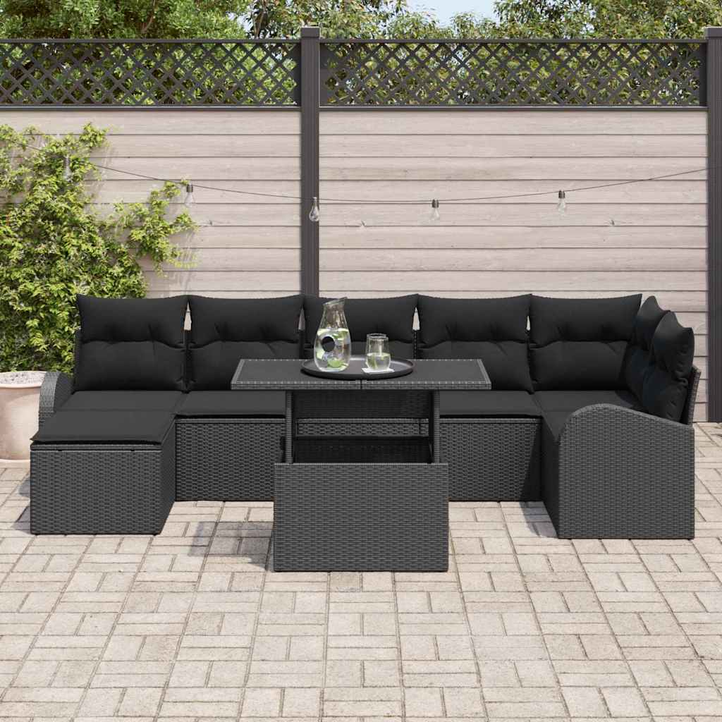 Garden Sofa Set with Cushion 8 pcs Black
