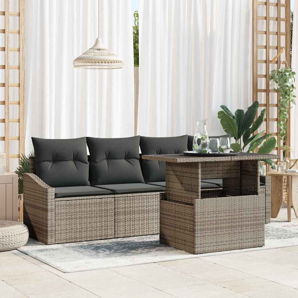 Garden Sofa Set with Cushion 5 pcs Grey Poly Rattan