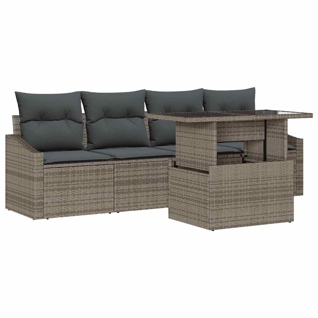Garden Sofa Set with Cushion 5 pcs Grey Poly Rattan