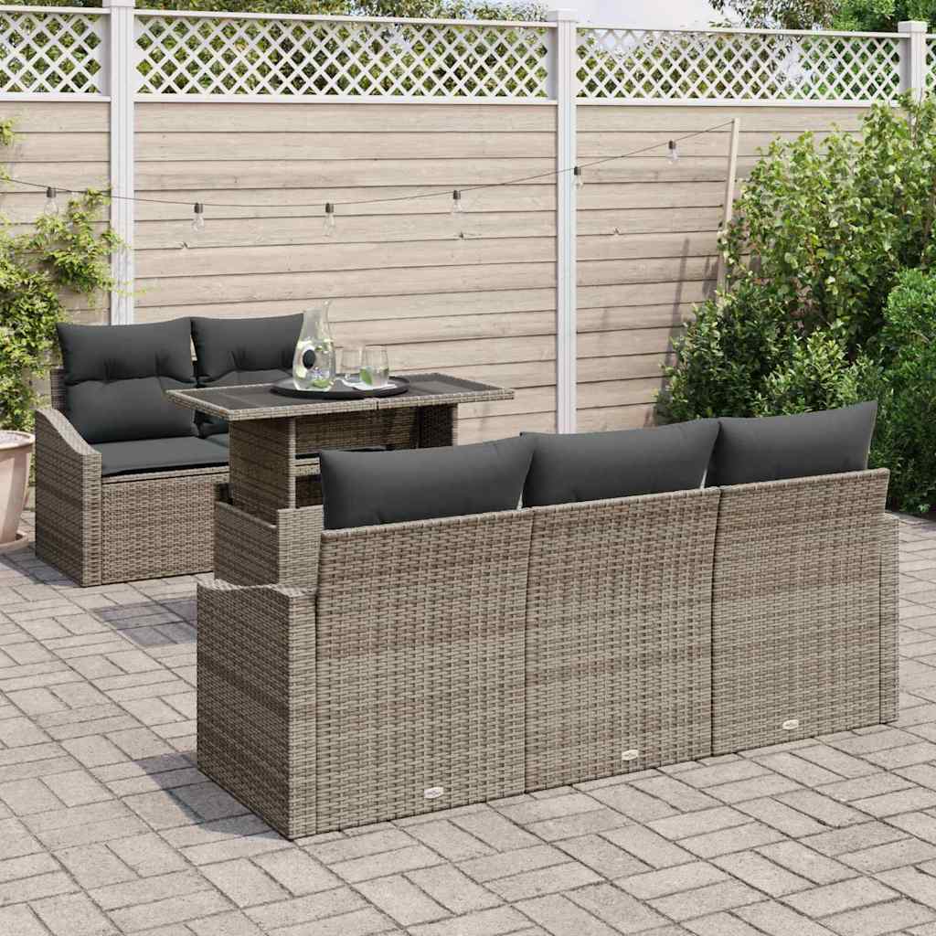 Garden Sofa Set with Cushion 6 pcs Grey Poly Rattan