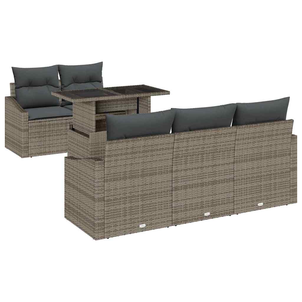 Garden Sofa Set with Cushion 6 pcs Grey Poly Rattan