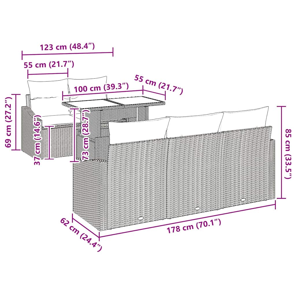 Garden Sofa Set with Storage 6 pcs Black Poly Rattan