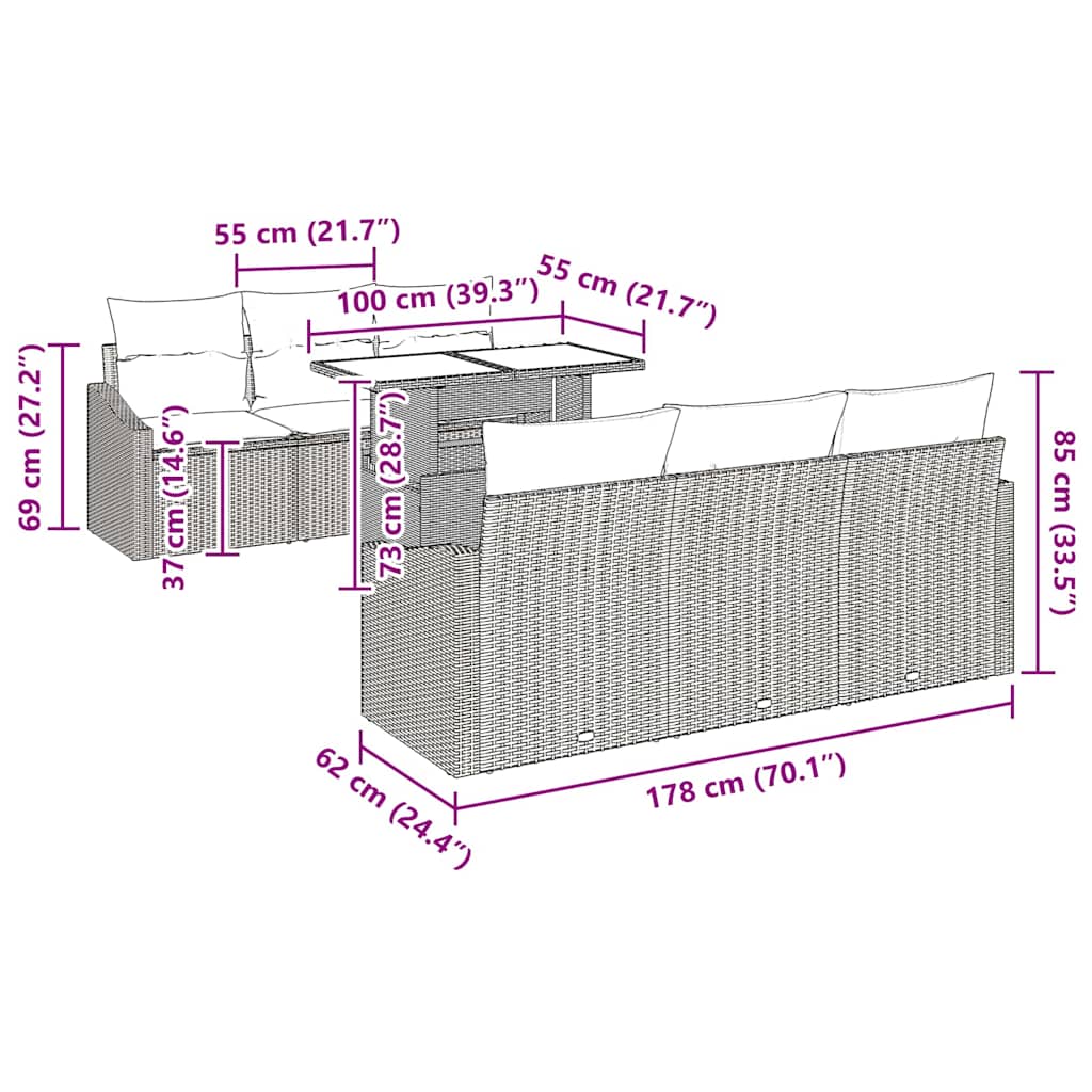 Garden Sofa Set with Storage with Pillow 7 pcs Grey Poly Rattan