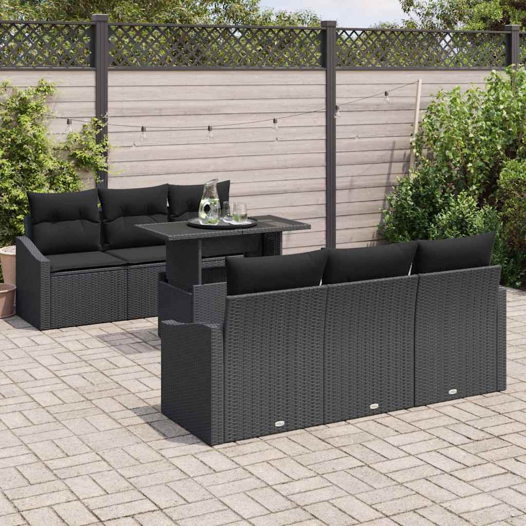 Garden Sofa Set with Storage 7 pcs Black Poly Rattan