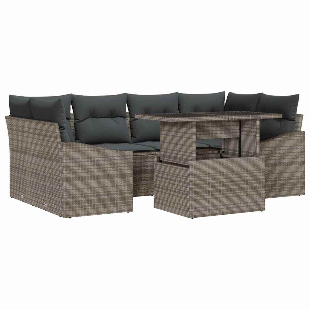 Garden Sofa Set with Storage with Pillow 7 pcs Grey Poly Rattan