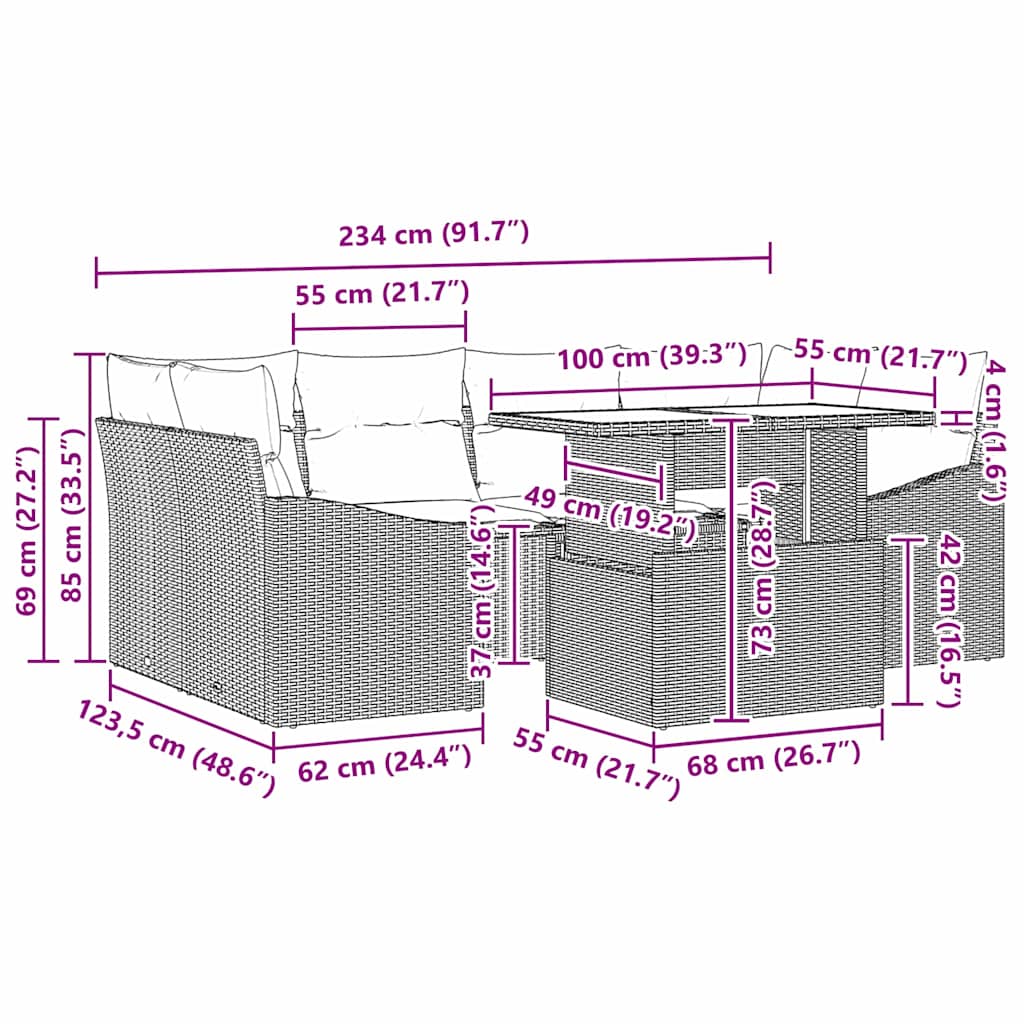 Garden Sofa Set with Cushion 7 pcs Black Poly Rattan