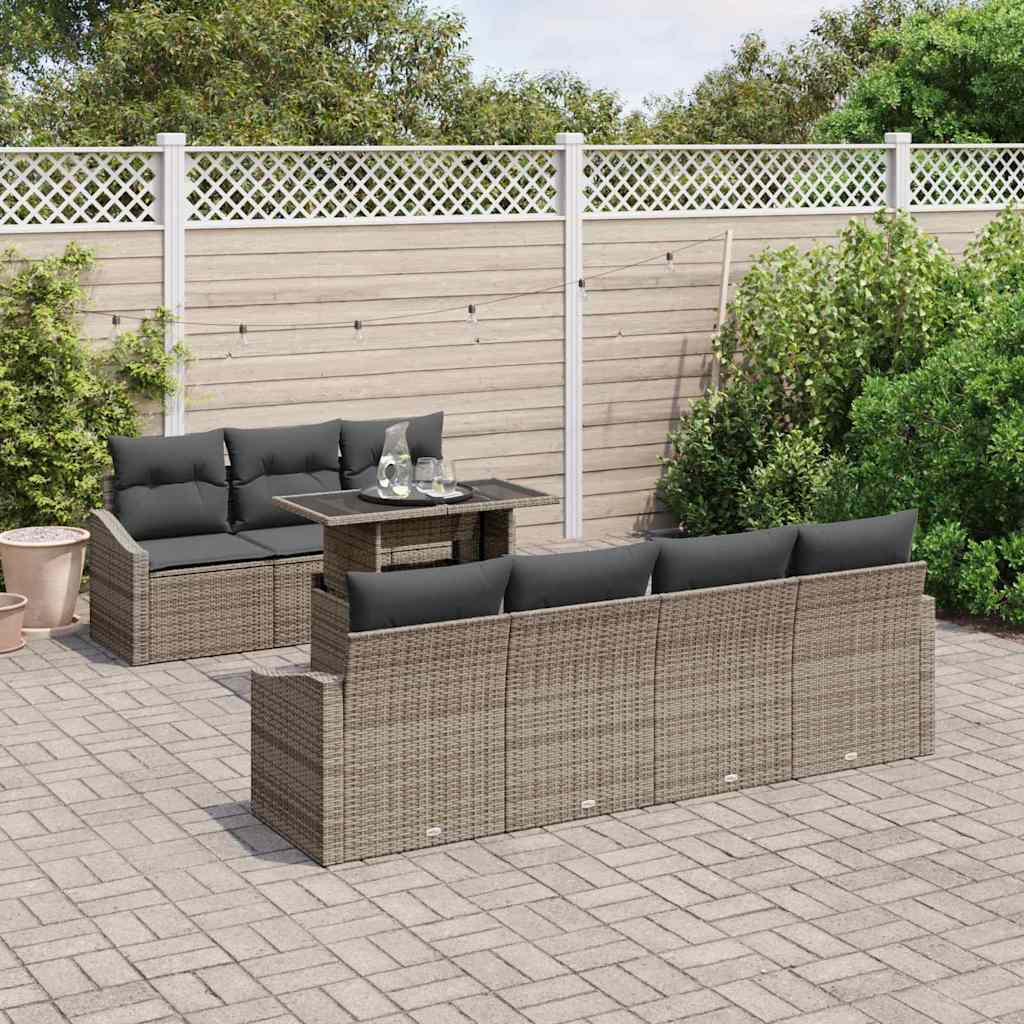 Garden Sofa Set with Cushion 8 pcs Grey Poly Rattan
