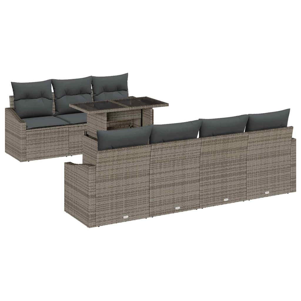 Garden Sofa Set with Cushion 8 pcs Grey Poly Rattan