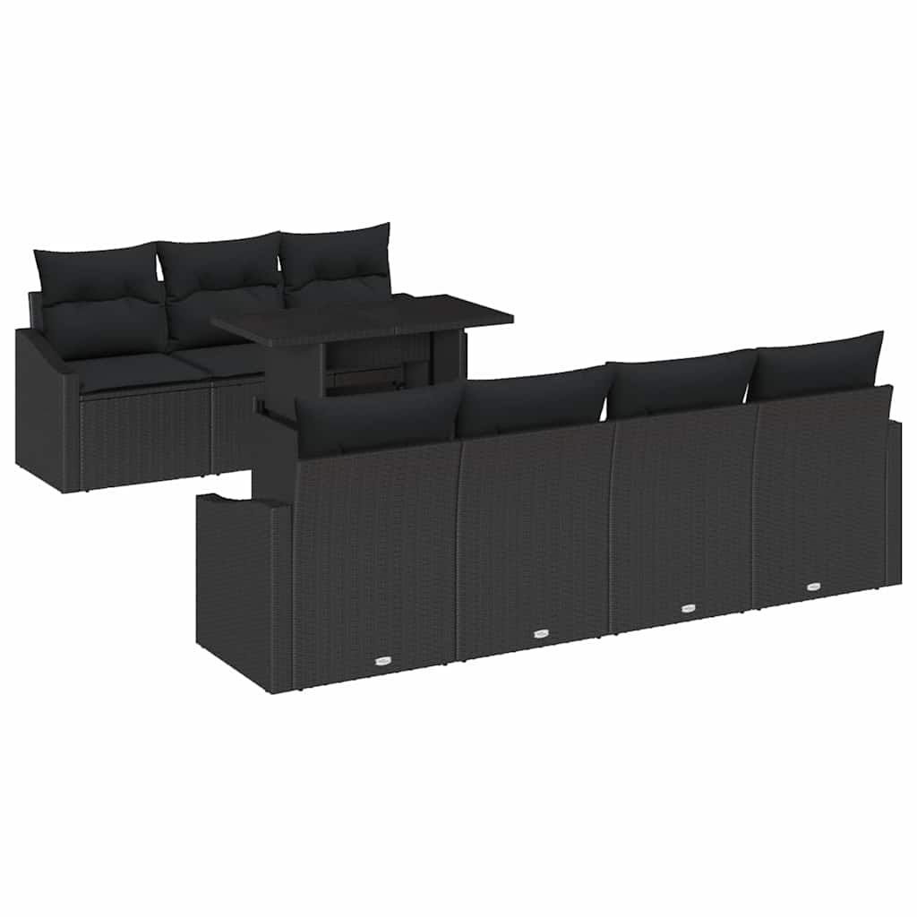 Garden Sofa Set with Cushion 8 pcs Black Poly Rattan