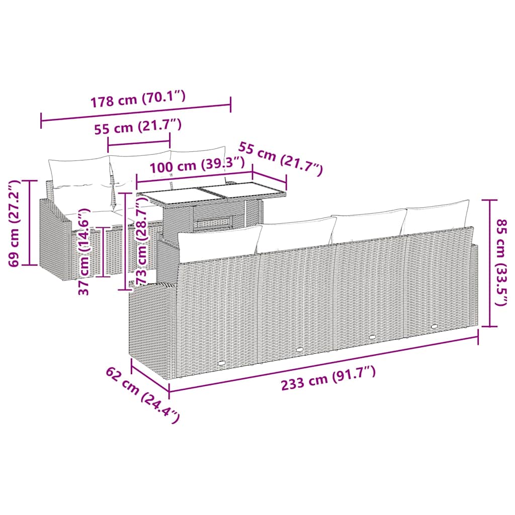 Garden Sofa Set with Cushion 8 pcs Black Poly Rattan