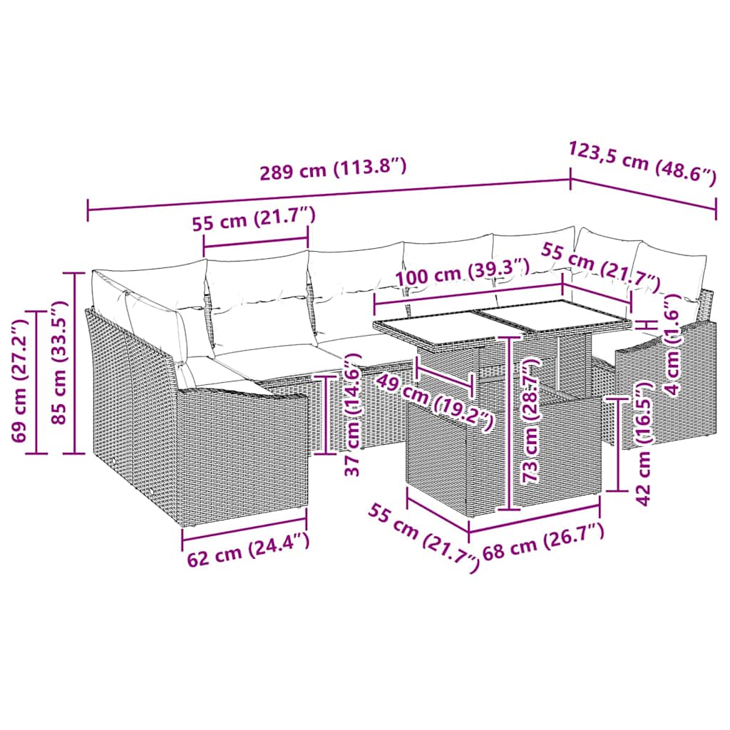Garden Sofa Set with Cushion 8 pcs Grey Poly Rattan