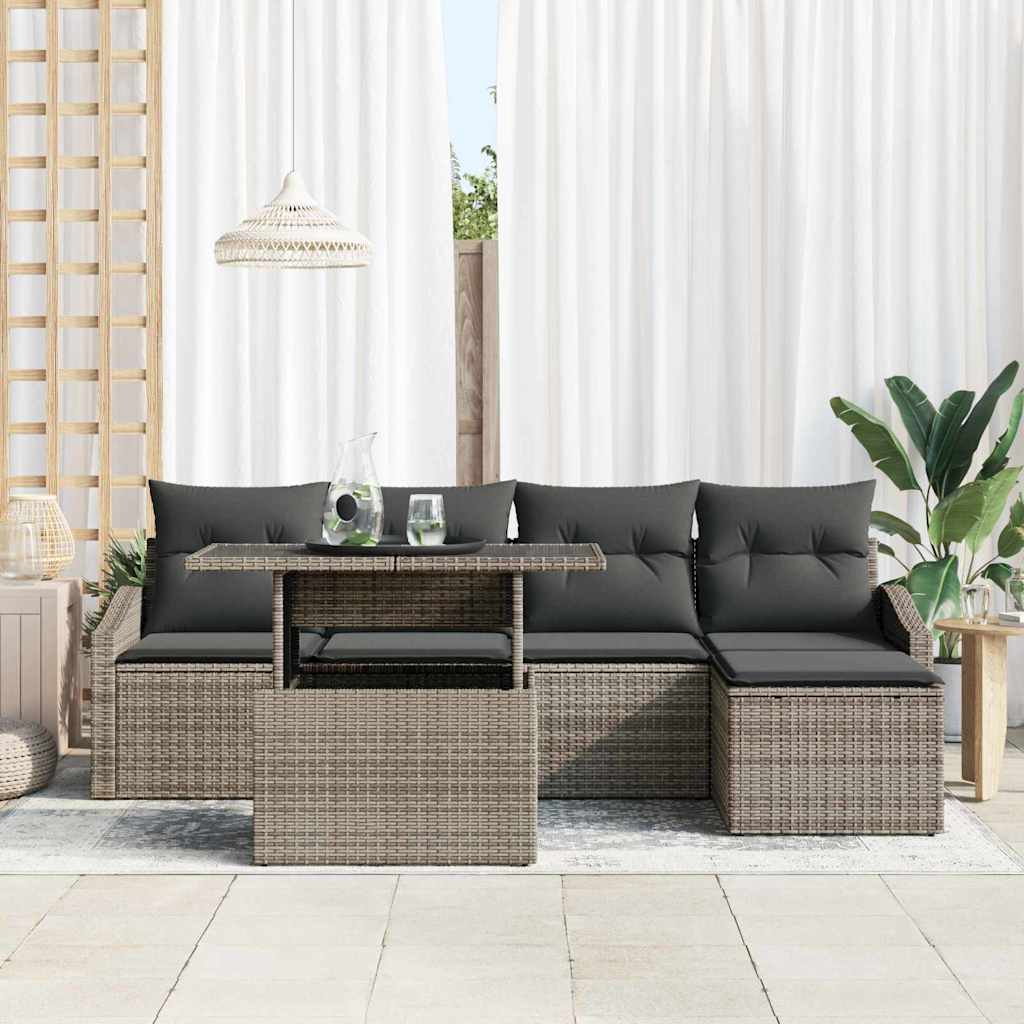 Garden Sofa Set with Cushion 6 pcs Grey Poly Rattan