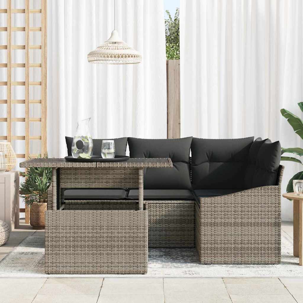 Garden Sofa Set with Cushion 5 pcs Grey Poly Rattan
