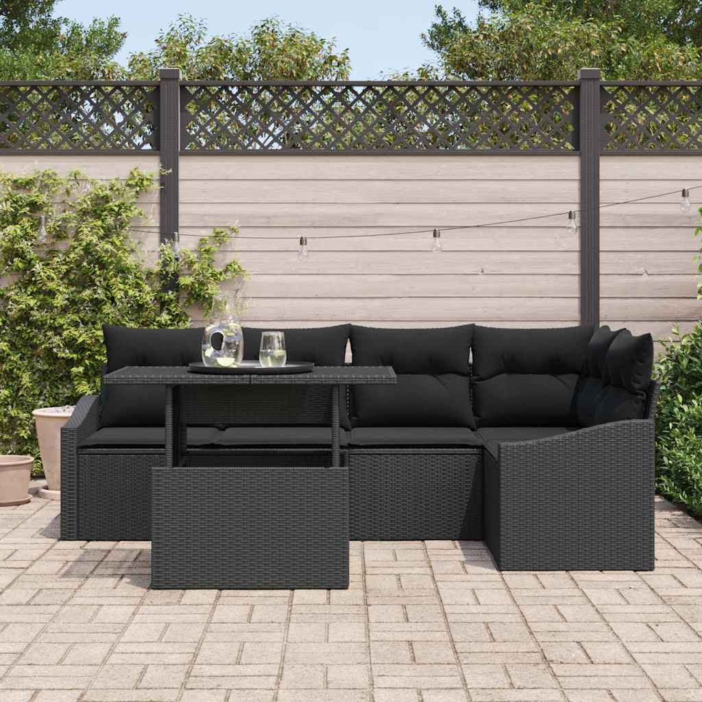 Garden Sofa Set with Cushion 6 pcs Black Poly Rattan