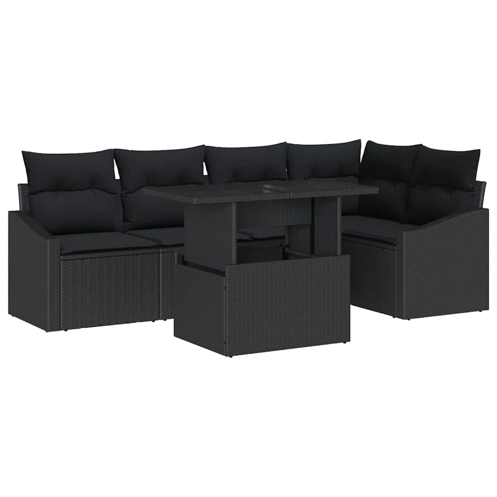 Garden Sofa Set with Cushion 6 pcs Black Poly Rattan