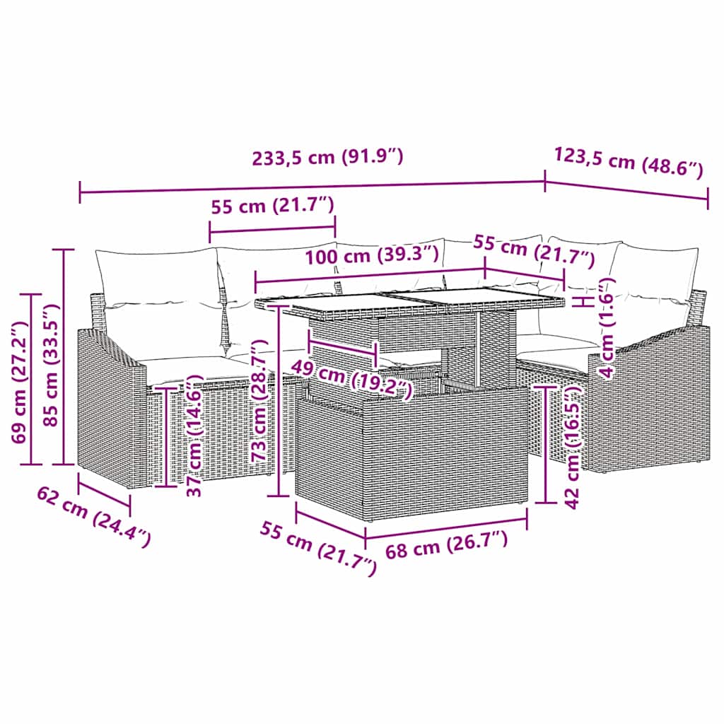 Garden Sofa Set with Cushion 6 pcs Black Poly Rattan